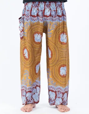 Unisex Mandala Elephants Harem Pants in Bronze