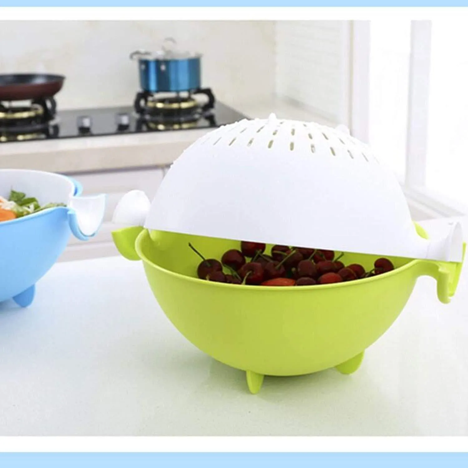 0728 Multifunctional Washing Fruits & Vegetables Basket Strainer and Detachable Drain Basket Bowl