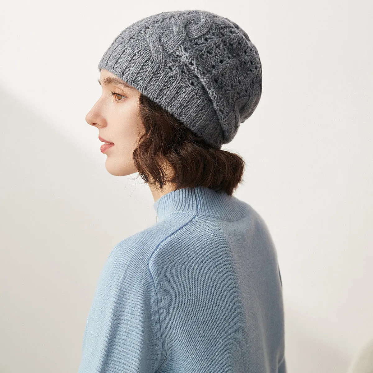 100% Cashmere Classic Cable Knit Beanie