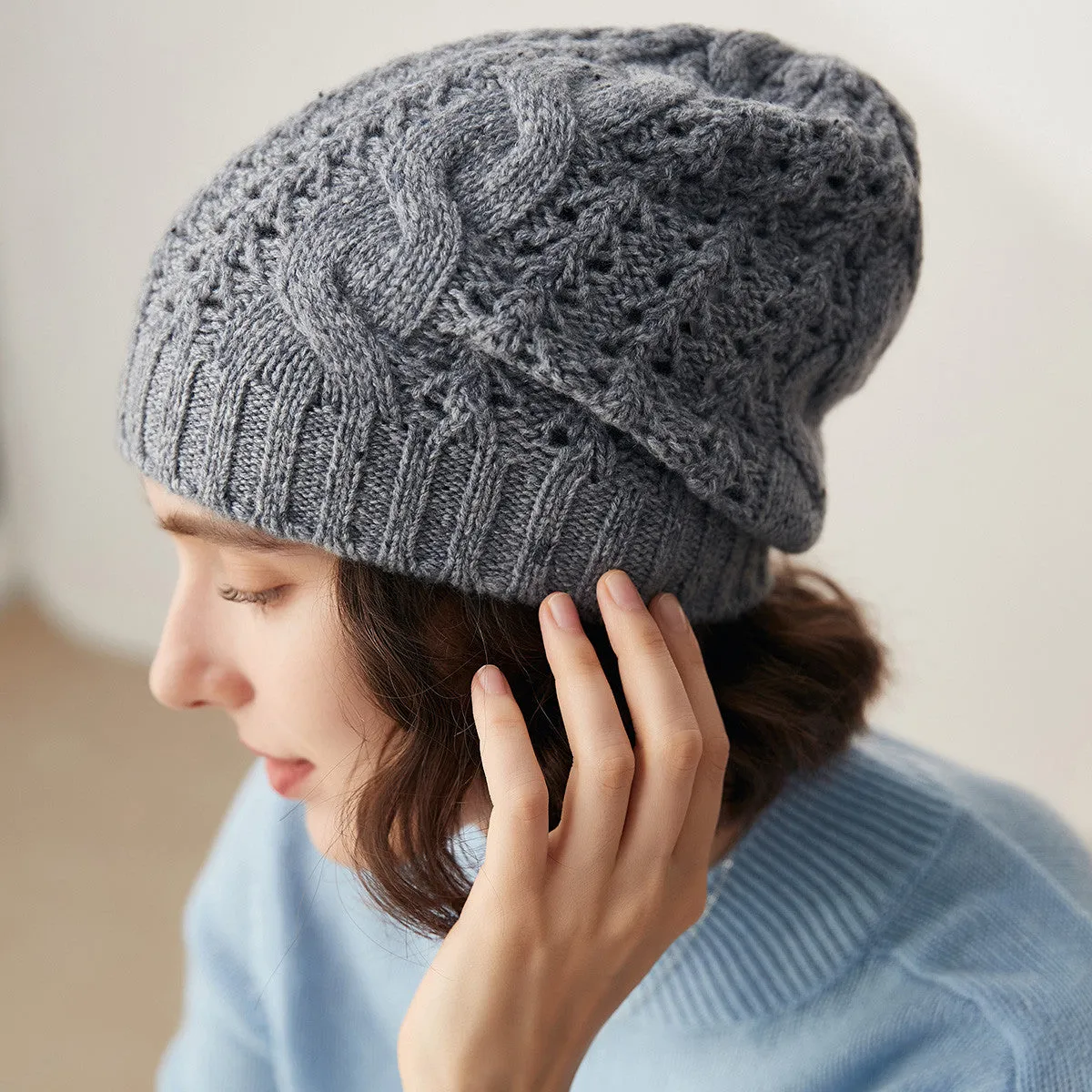 100% Cashmere Classic Cable Knit Beanie