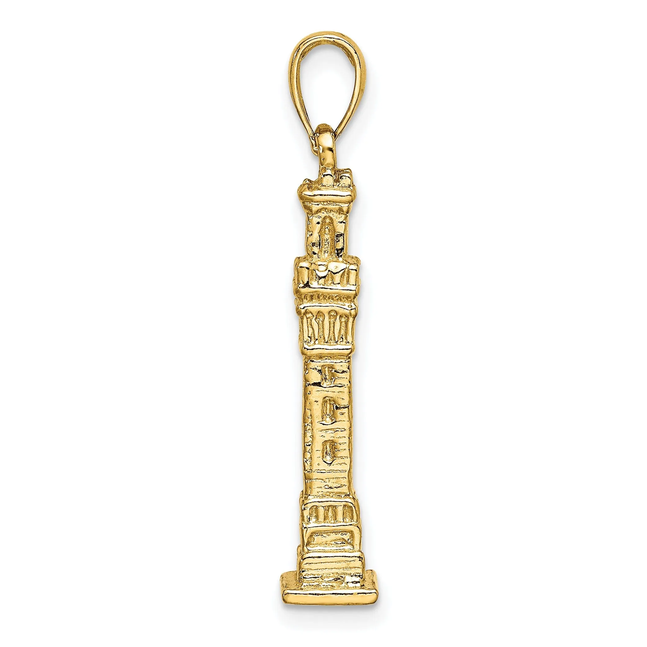 14K Yellow Gold Polished Textured Finish 3-Dimensional Pilgrim Memorial Monument Charm Pendant