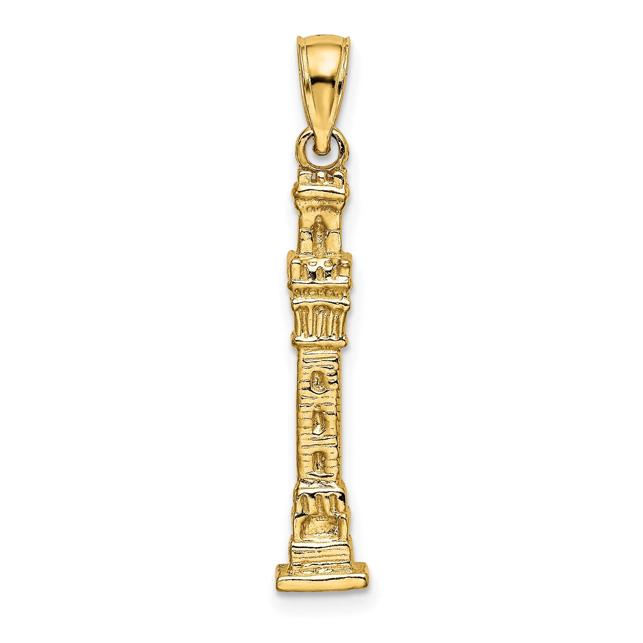 14K Yellow Gold Polished Textured Finish 3-Dimensional Pilgrim Memorial Monument Charm Pendant