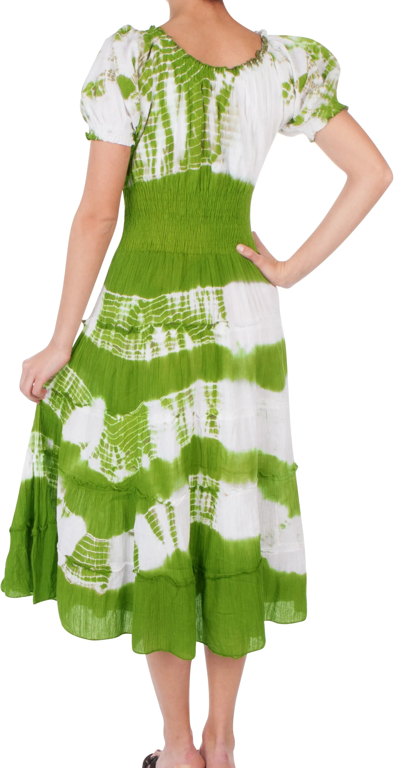 2-Tone Tie Dye Cap Sleeves Smocked Waist Tiered Guazy Long Dress - FINAL SALE