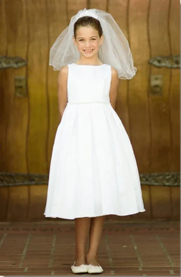 235 Satin s with classic box pleated skirt First Communion or Flower Girl Dress