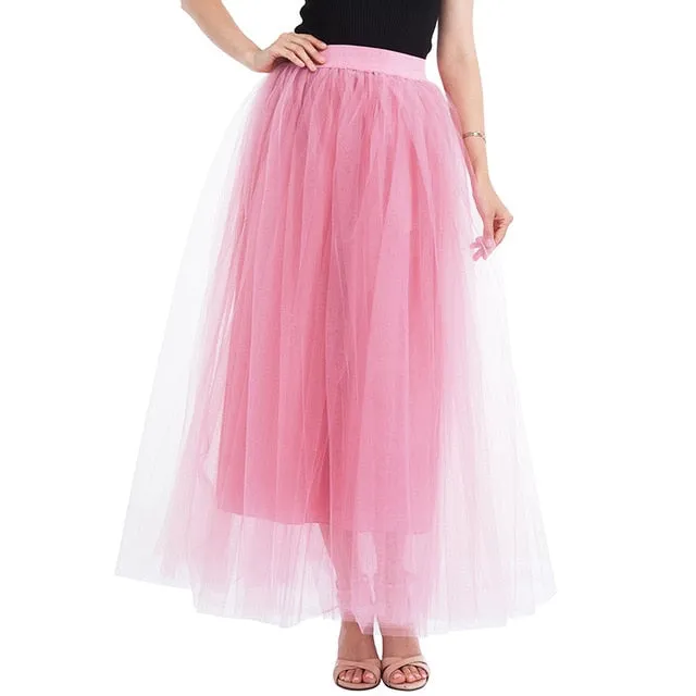 4 Layers 100cm Floor length Skirts for Women Elegant High Waist Pleated Tulle Skirt Bridesmaid Ball Gown Bridesmaid Clothing