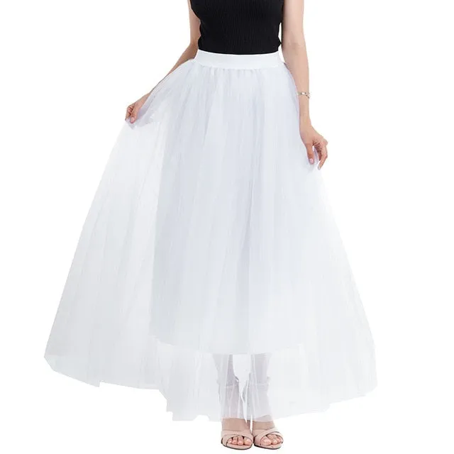 4 Layers 100cm Floor length Skirts for Women Elegant High Waist Pleated Tulle Skirt Bridesmaid Ball Gown Bridesmaid Clothing