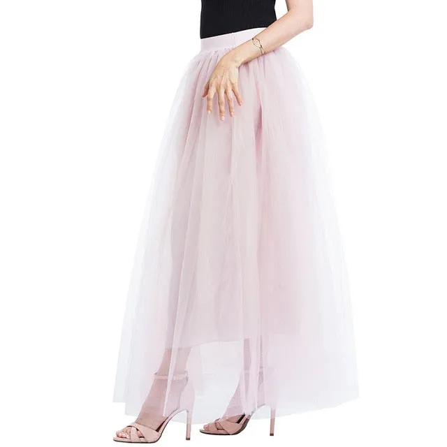 4 Layers 100cm Floor length Skirts for Women Elegant High Waist Pleated Tulle Skirt Bridesmaid Ball Gown Bridesmaid Clothing