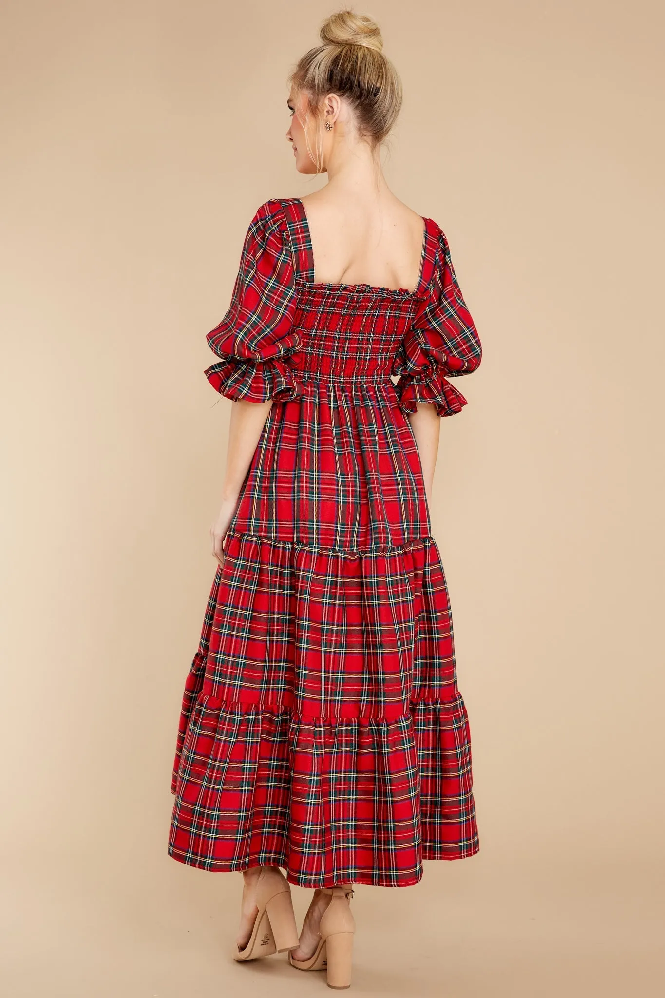 A Silent Wish Red Multi Plaid Maxi Dress