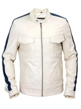 Aaron Paul Need For Speed White Leather Jacket