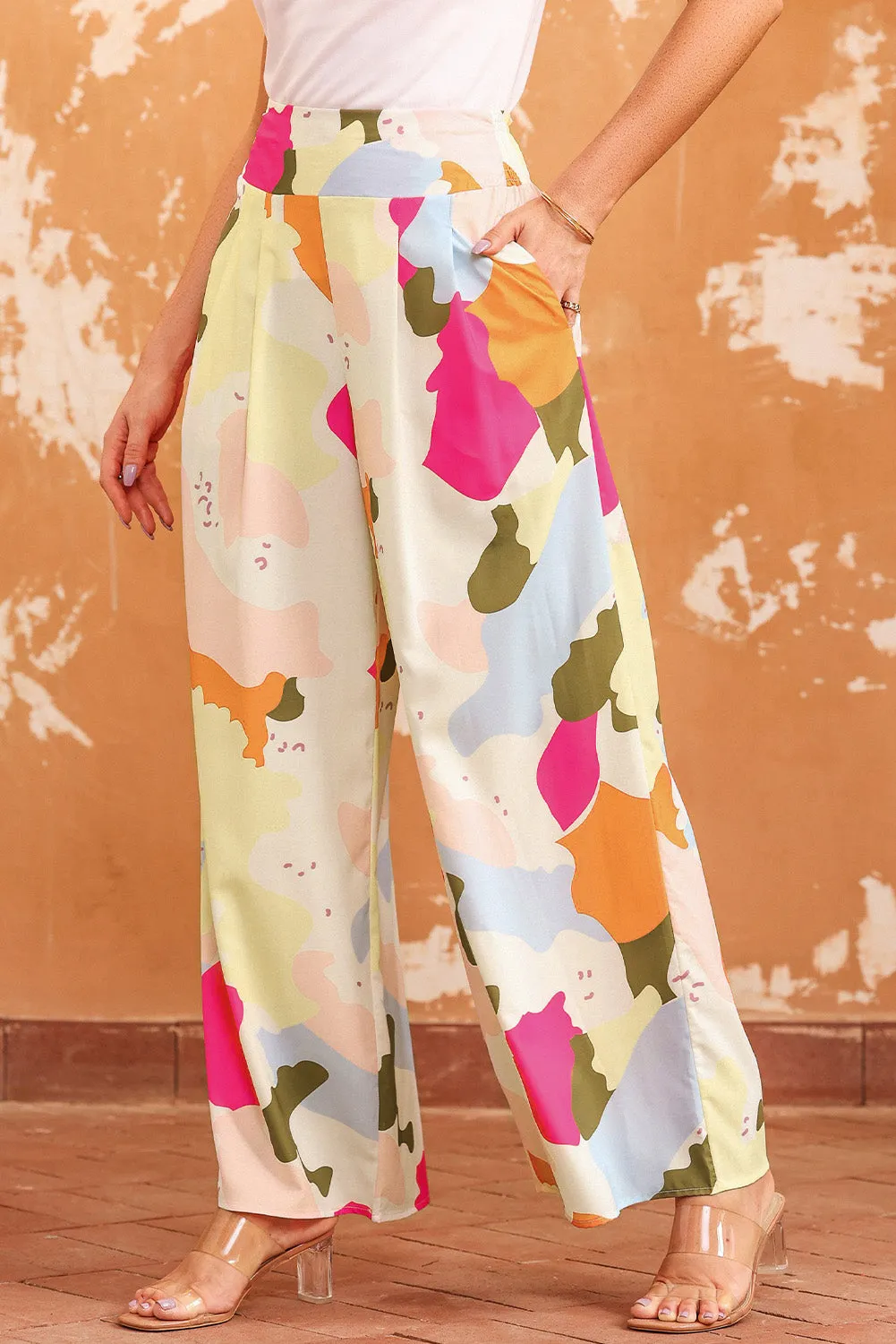 Abstract Multicolored High Waist Wide Leg Pants