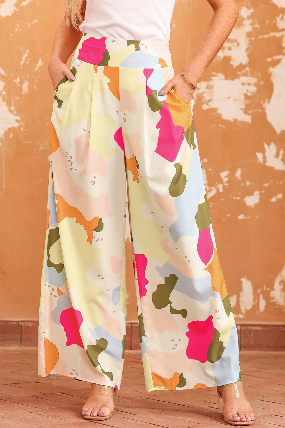 Abstract Multicolored High Waist Wide Leg Pants