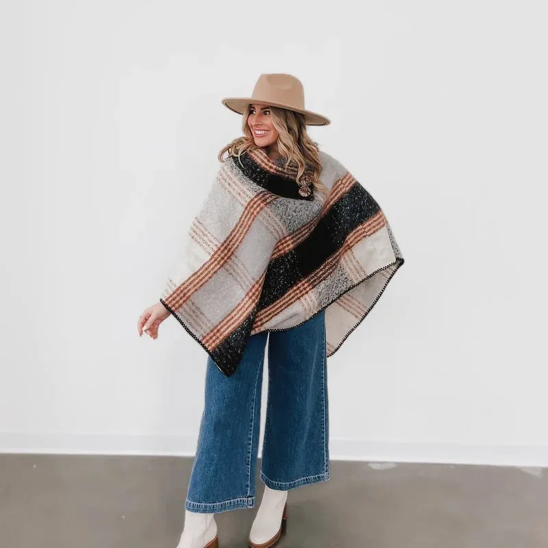 Accessory- PONCHO- Bianca Button Neck Poncho