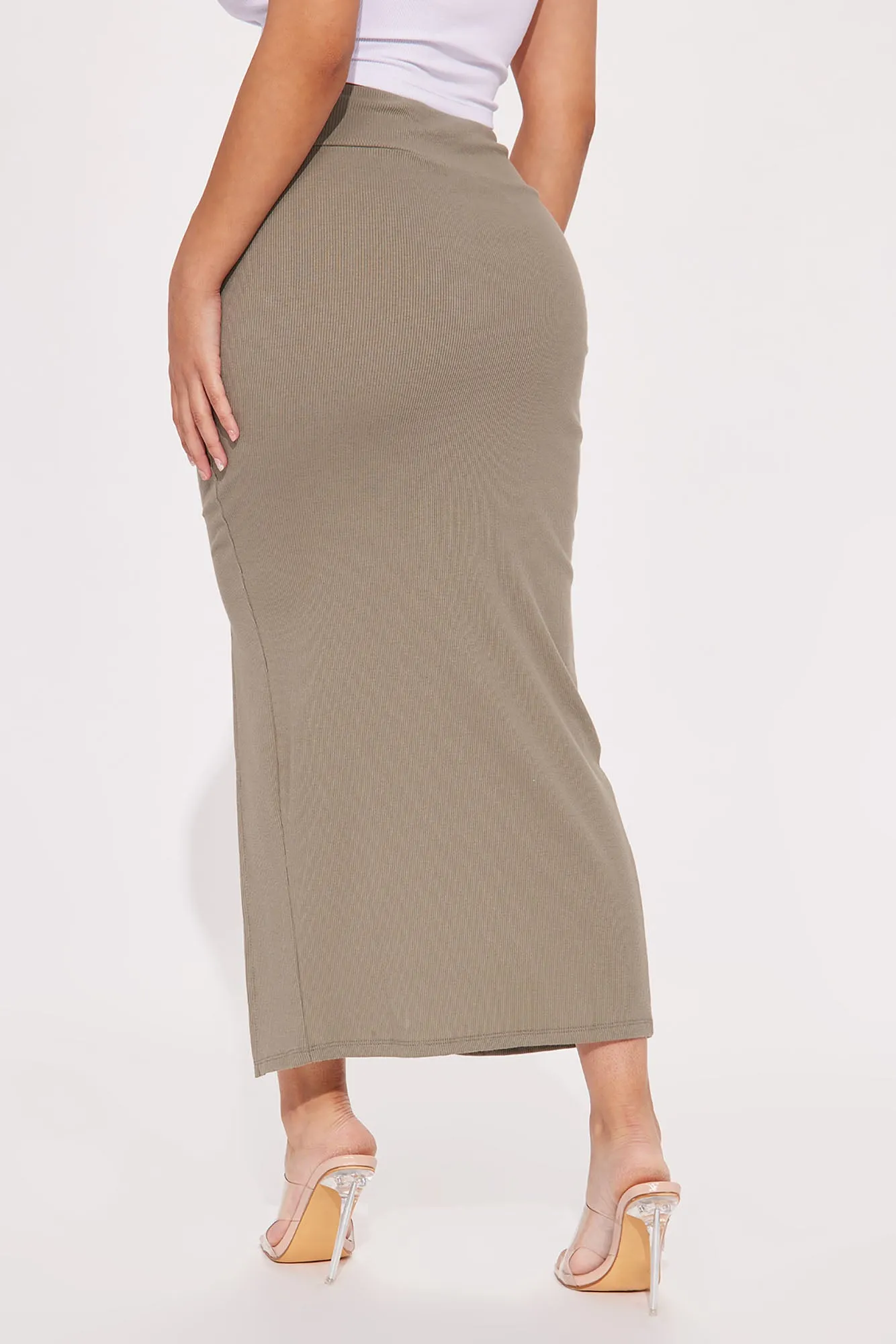 Addilynn Ribbed Slit Maxi Skirt - Olive