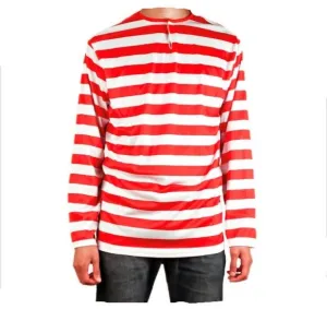 Adult Red & White Stripe Where's Wally Shirt Costume Top