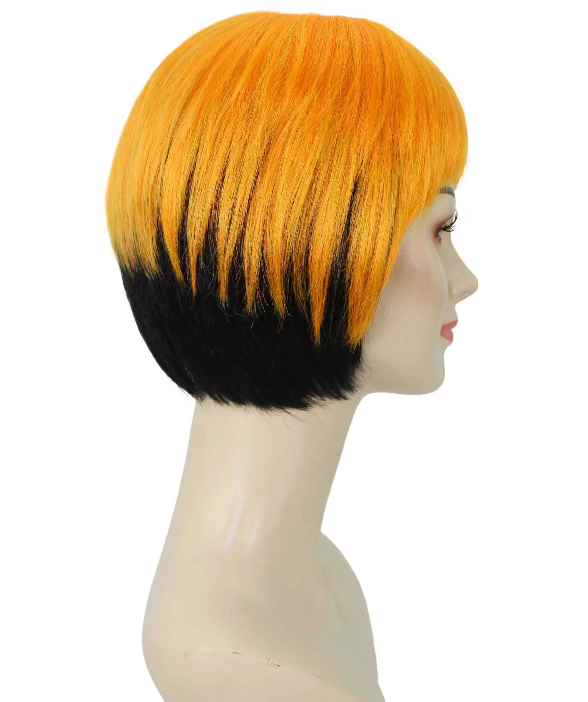 Adult Women’s Bob-styled Orange and Black Wig | Flame-retardant 100% Synthetic Fiber Cosplay Wig