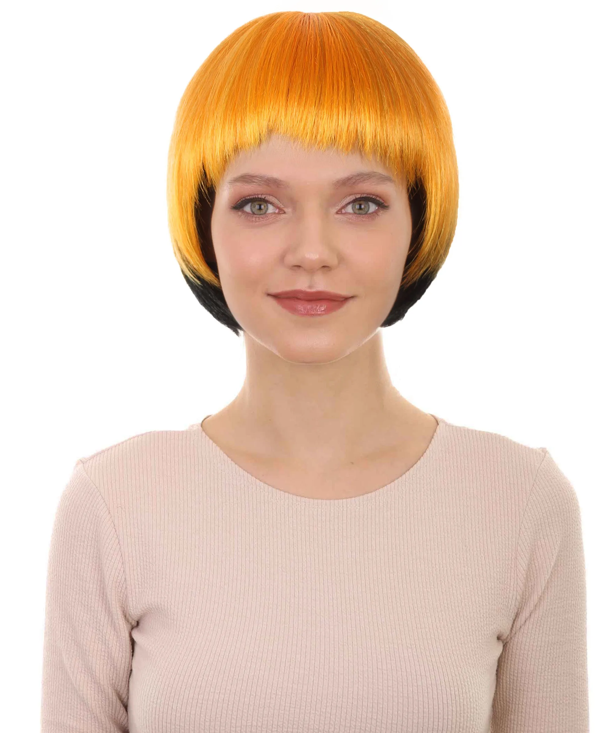 Adult Women’s Bob-styled Orange and Black Wig | Flame-retardant 100% Synthetic Fiber Cosplay Wig