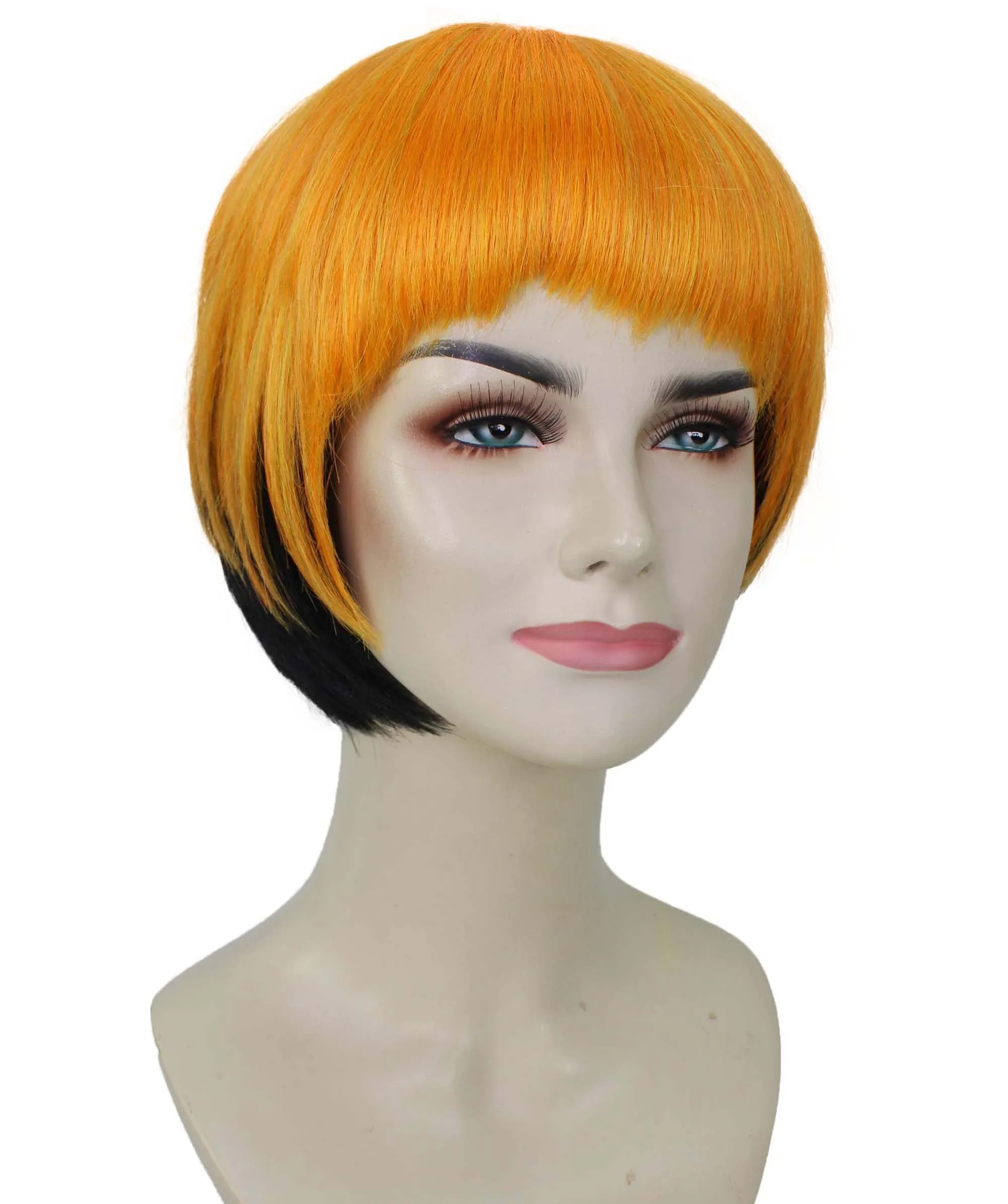 Adult Women’s Bob-styled Orange and Black Wig | Flame-retardant 100% Synthetic Fiber Cosplay Wig