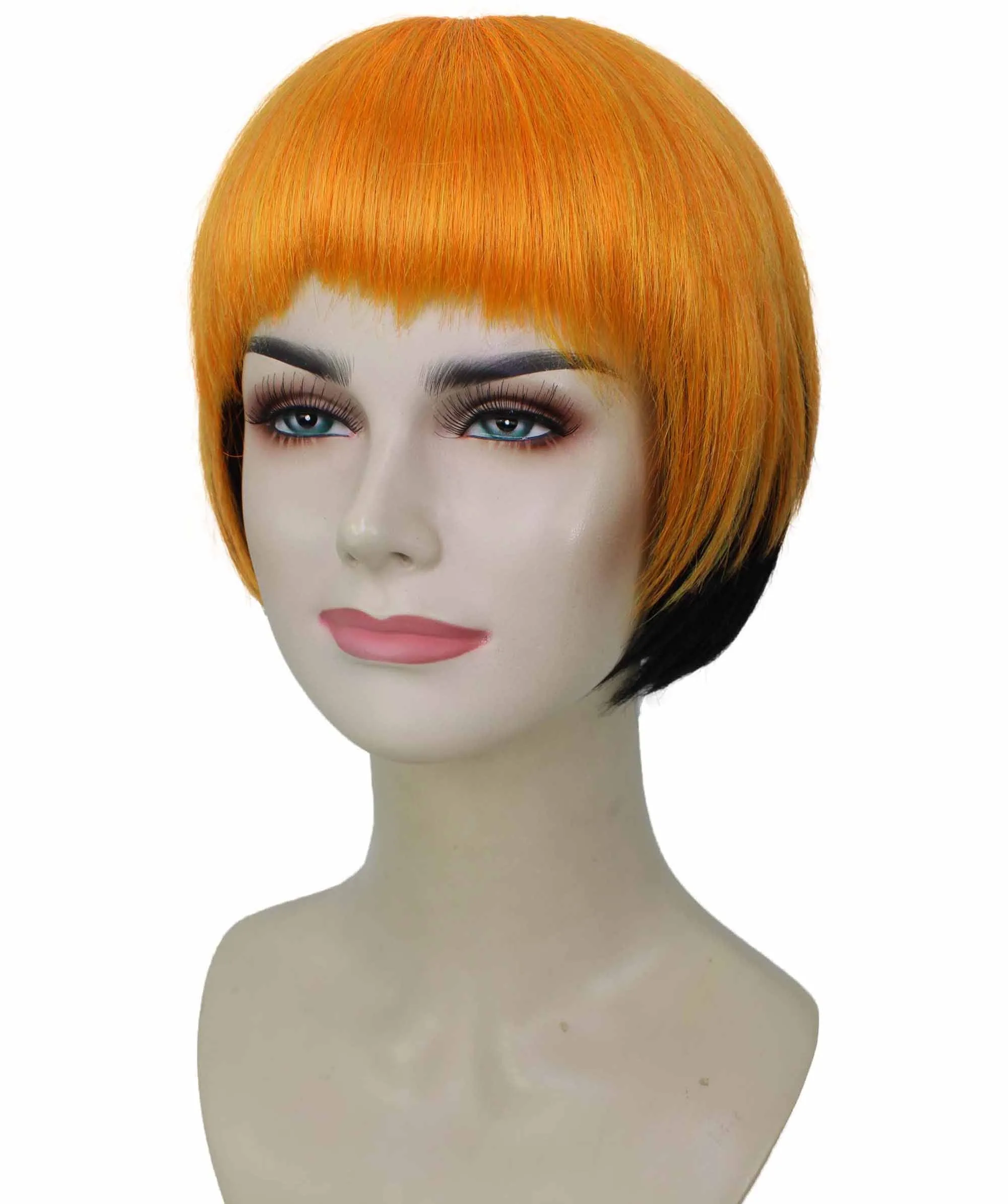 Adult Women’s Bob-styled Orange and Black Wig | Flame-retardant 100% Synthetic Fiber Cosplay Wig