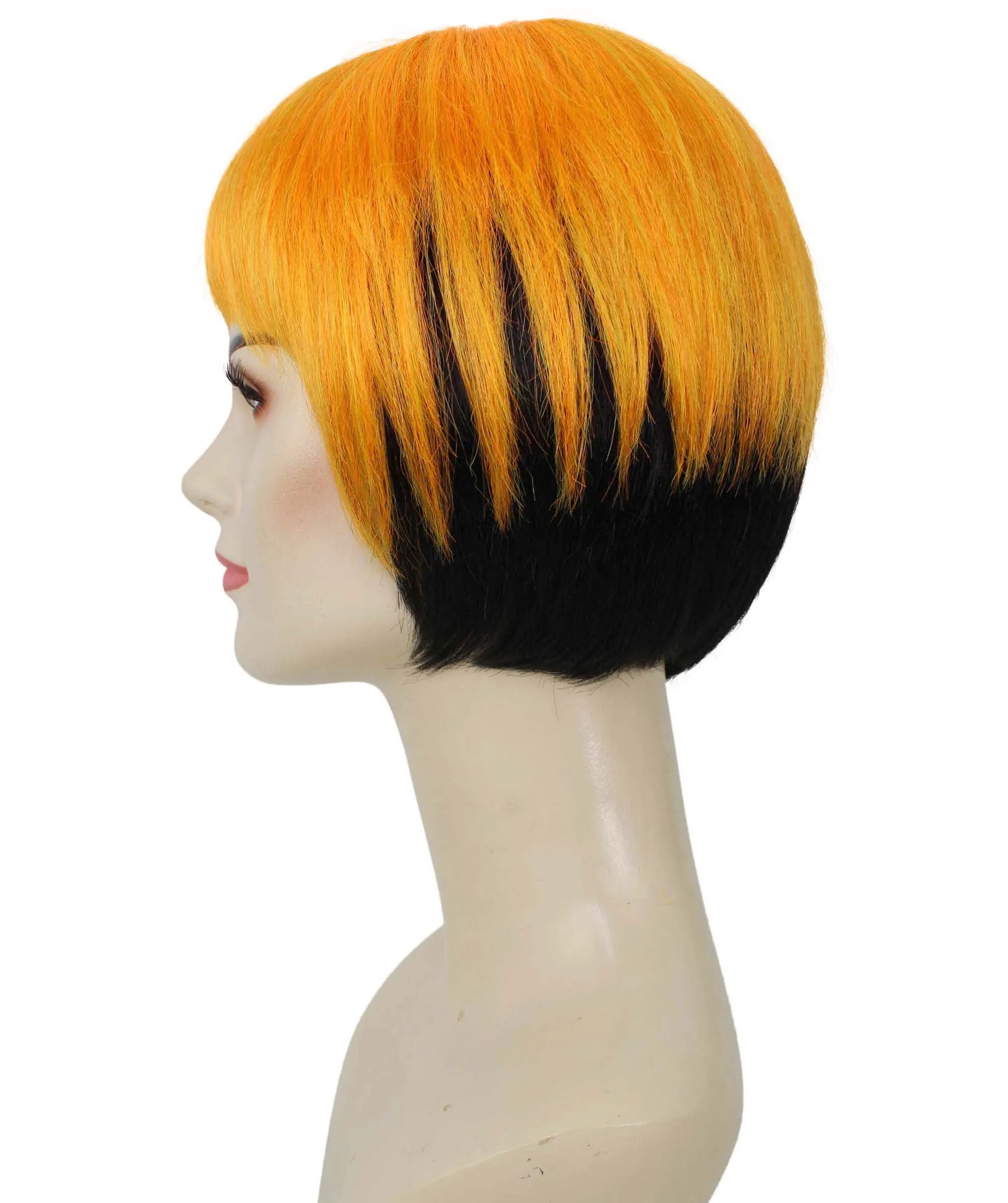 Adult Women’s Bob-styled Orange and Black Wig | Flame-retardant 100% Synthetic Fiber Cosplay Wig