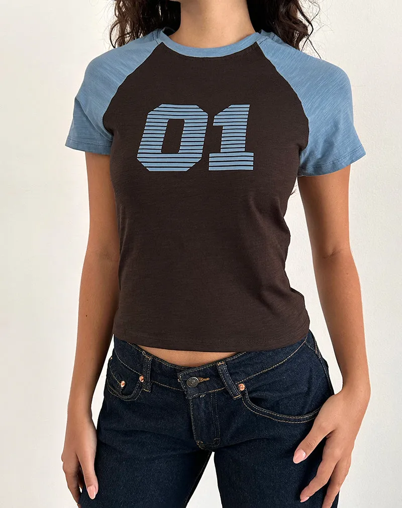 Agneta Tee in Chocolate Brown and Ash Blue Combination