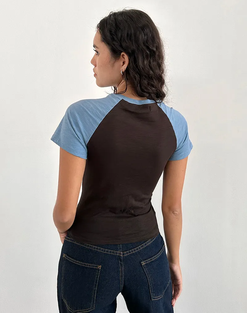 Agneta Tee in Chocolate Brown and Ash Blue Combination