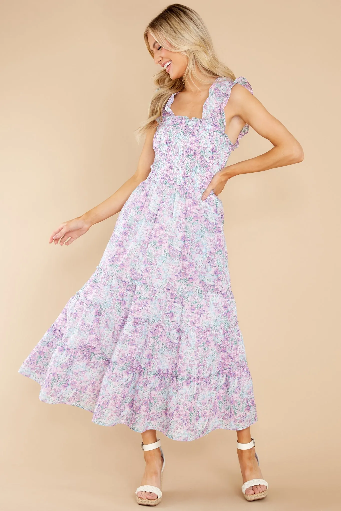 Always Daydreaming Lavender Floral Print Midi Dress