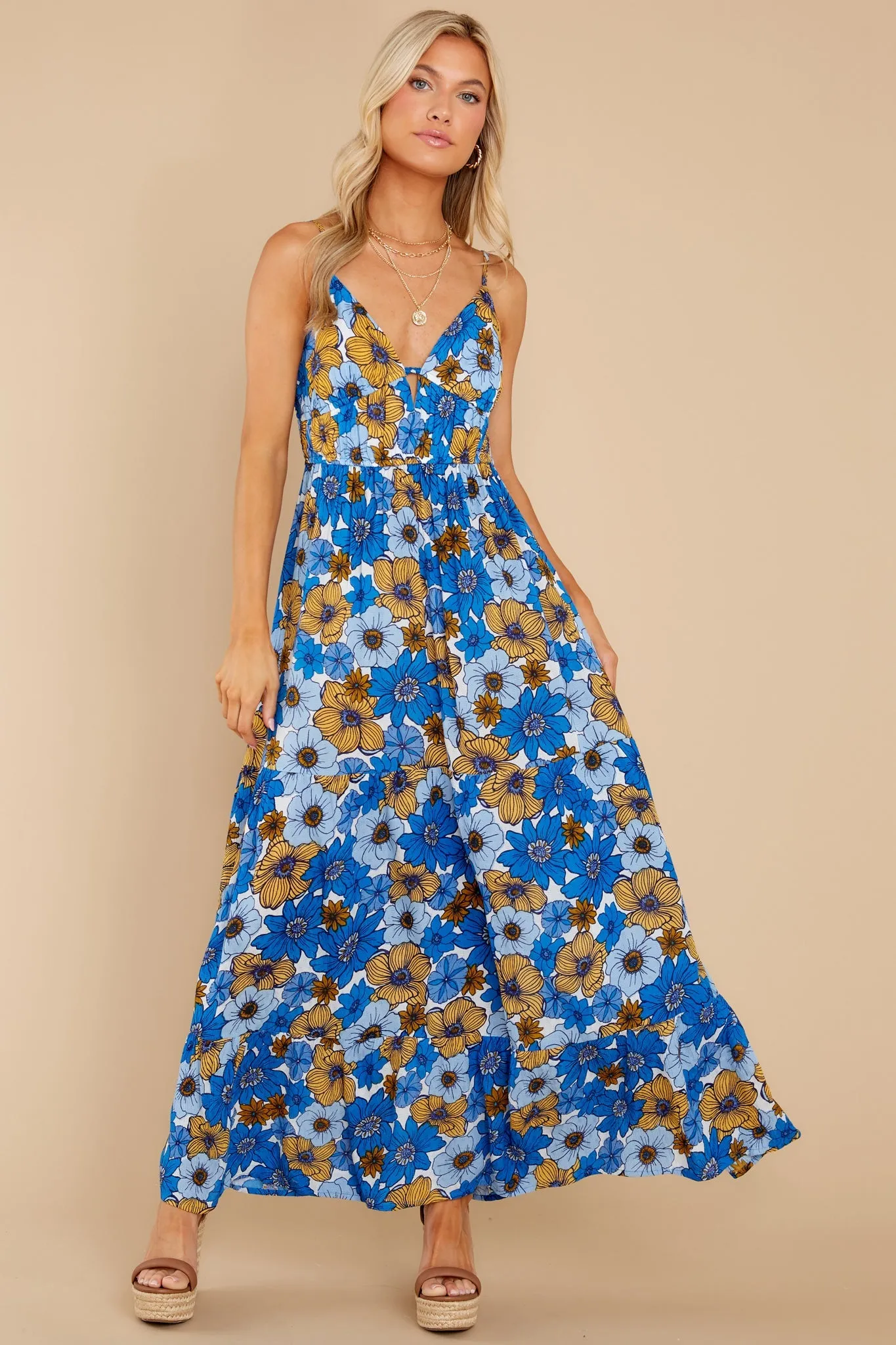 American Beauty Royal Blue Floral Maxi Dress