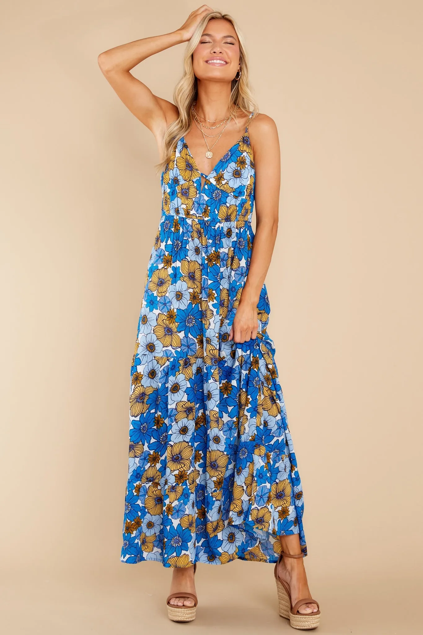 American Beauty Royal Blue Floral Maxi Dress