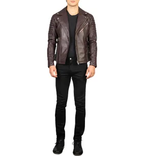 Armand Maroon Leather Biker Jacket