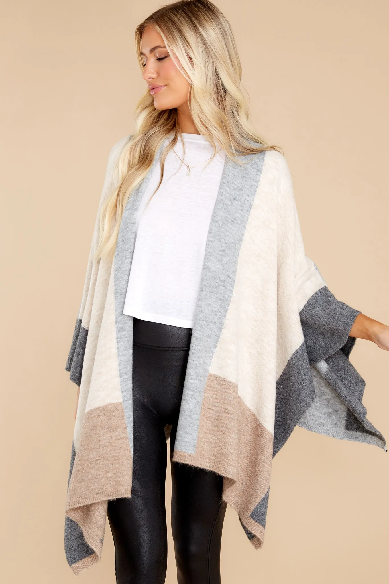 As I Was Saying Beige Multi Poncho Cardigan