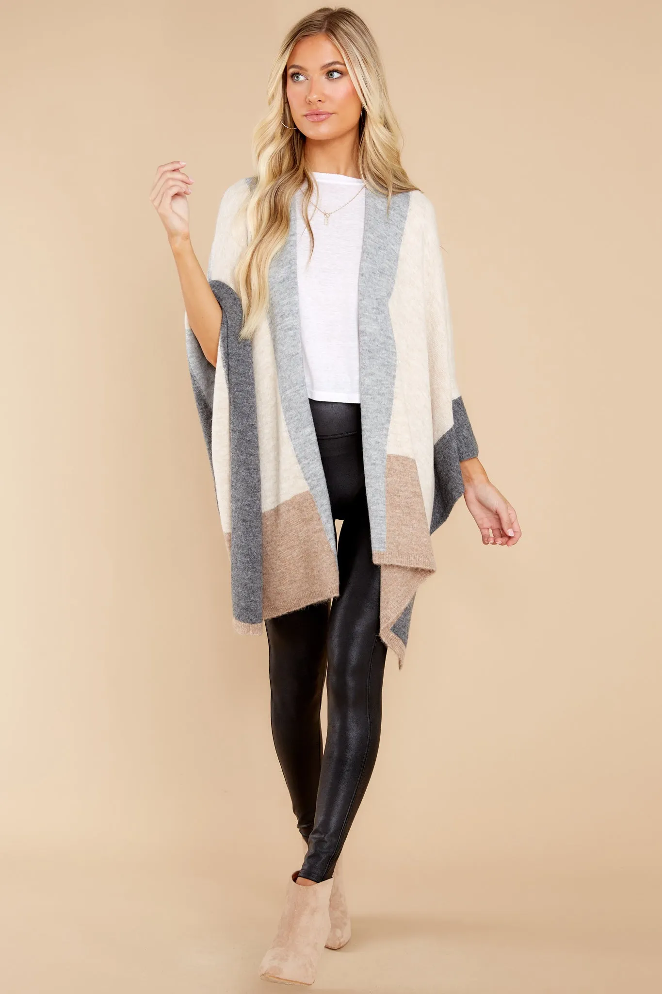 As I Was Saying Beige Multi Poncho Cardigan