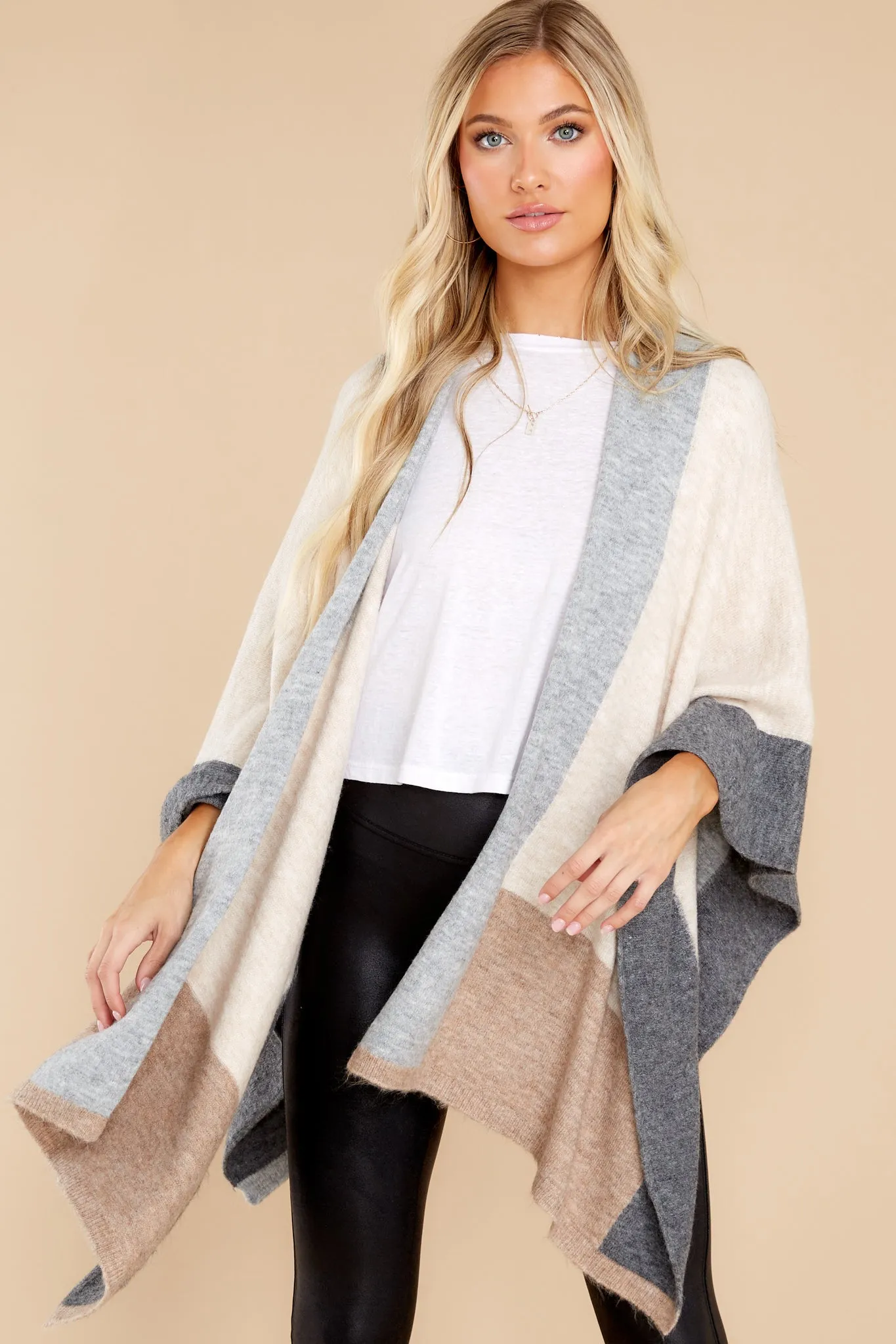 As I Was Saying Beige Multi Poncho Cardigan