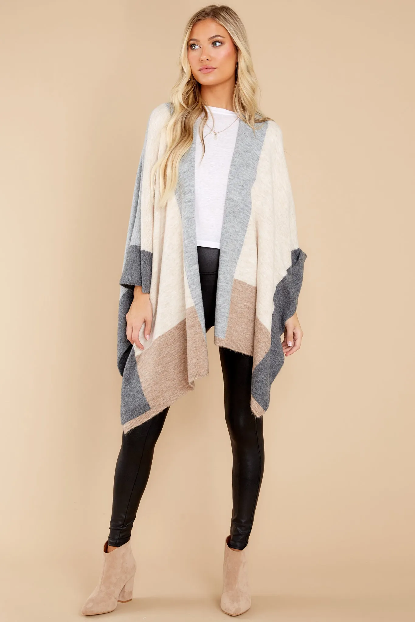 As I Was Saying Beige Multi Poncho Cardigan