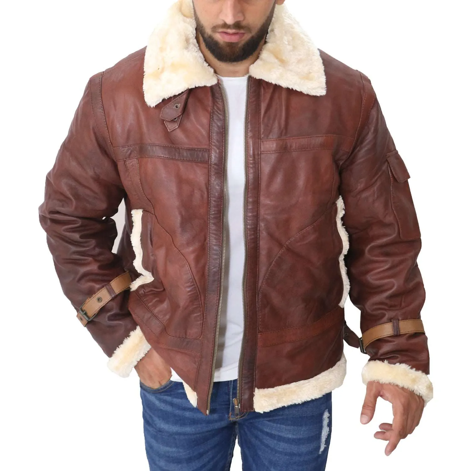 B3 Bomber Aviator Shearling Maroon Men's Leather Jacket