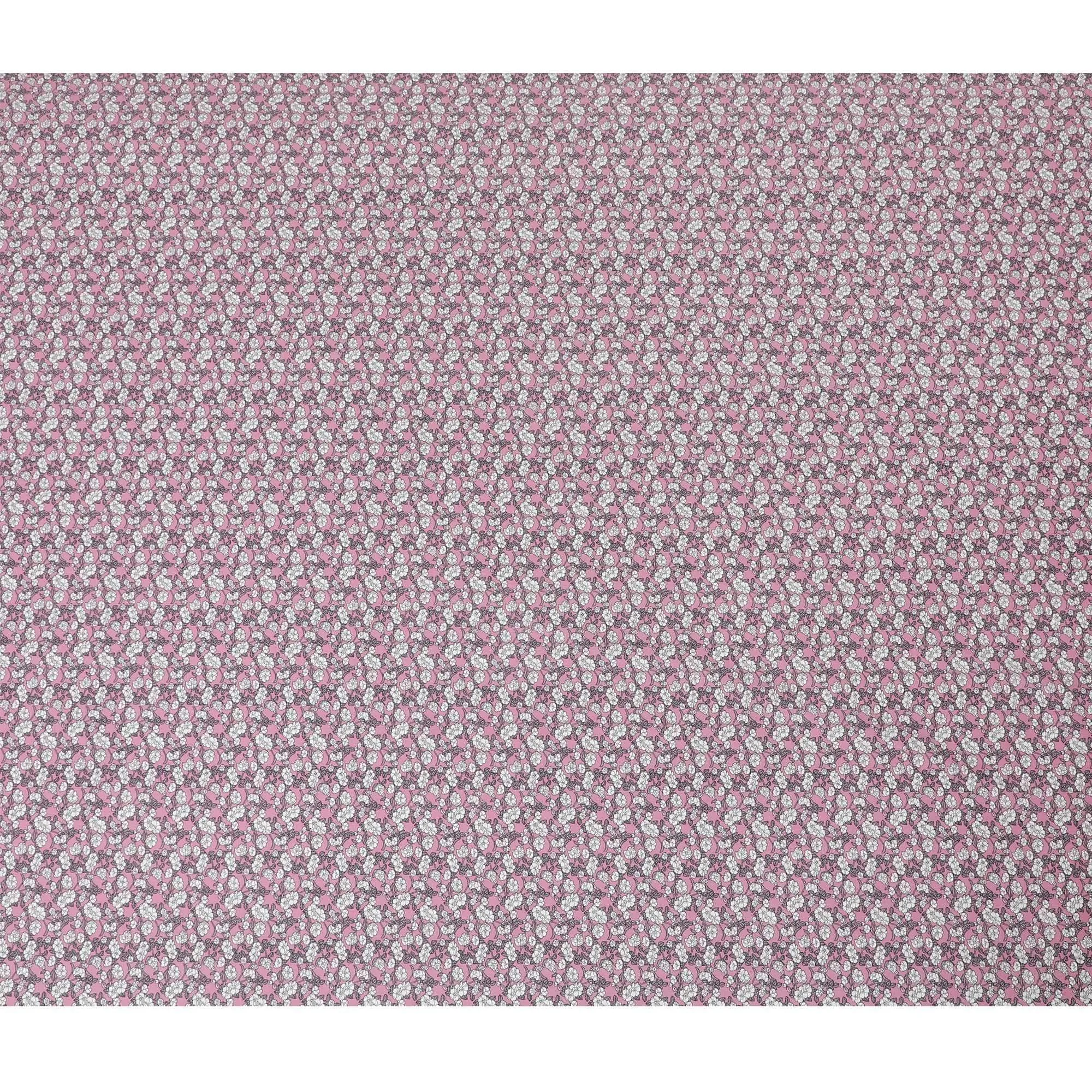 Baby pink cotton fabric with white and black print in floral design-D14843