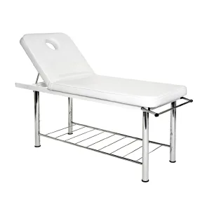 Barneys Gatwick Beauty Bed / Massage Table With Bed Roll Holder - White/Chrome