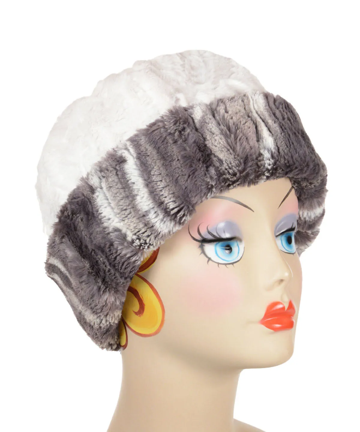 Beanie Hat, Reversible - Marble in Dune Luxury Faux Furs