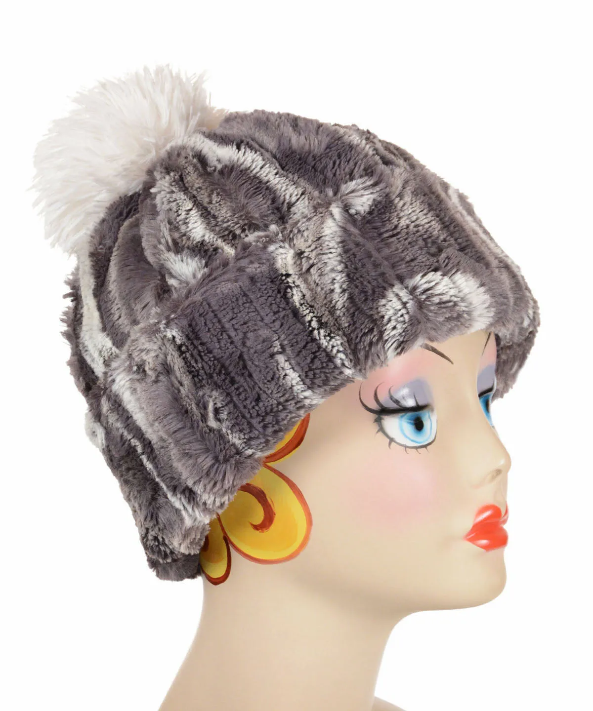 Beanie Hat, Reversible - Marble in Dune Luxury Faux Furs