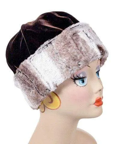 Beanie Hat, Reversible - Velvet in Chocolate with Luxury Faux Fur in Birch (Only One Medium Left!)