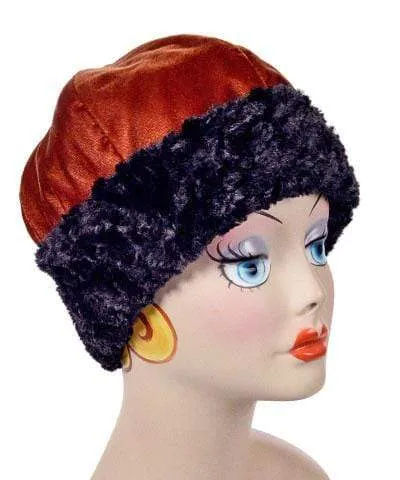 Beanie Hat, Reversible - Velvet in Citrine with Assorted Faux Fur (Only Medium Left!)