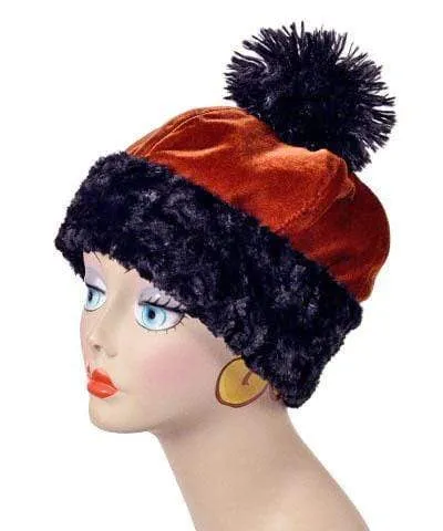 Beanie Hat, Reversible - Velvet in Citrine with Assorted Faux Fur (Only Medium Left!)