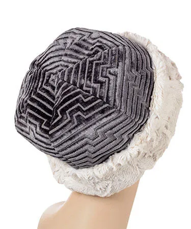 Beanie Hat, Structured -  Chenille in Upholstery with Cuddly Sand Faux Fur (SOLD OLD)