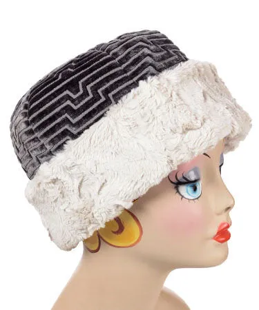 Beanie Hat, Structured -  Chenille in Upholstery with Cuddly Sand Faux Fur (SOLD OLD)