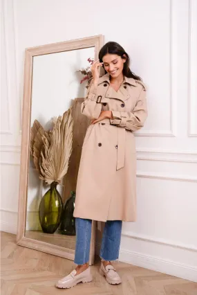 Beige Trench Coat with Belt