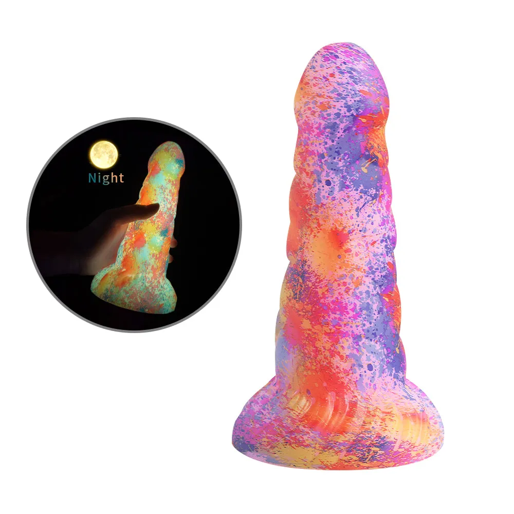 Big Girth Luminous Anal Dildo Butt Plug - Pink Camo Silicone Big Suction Cup Sex Toy for Women