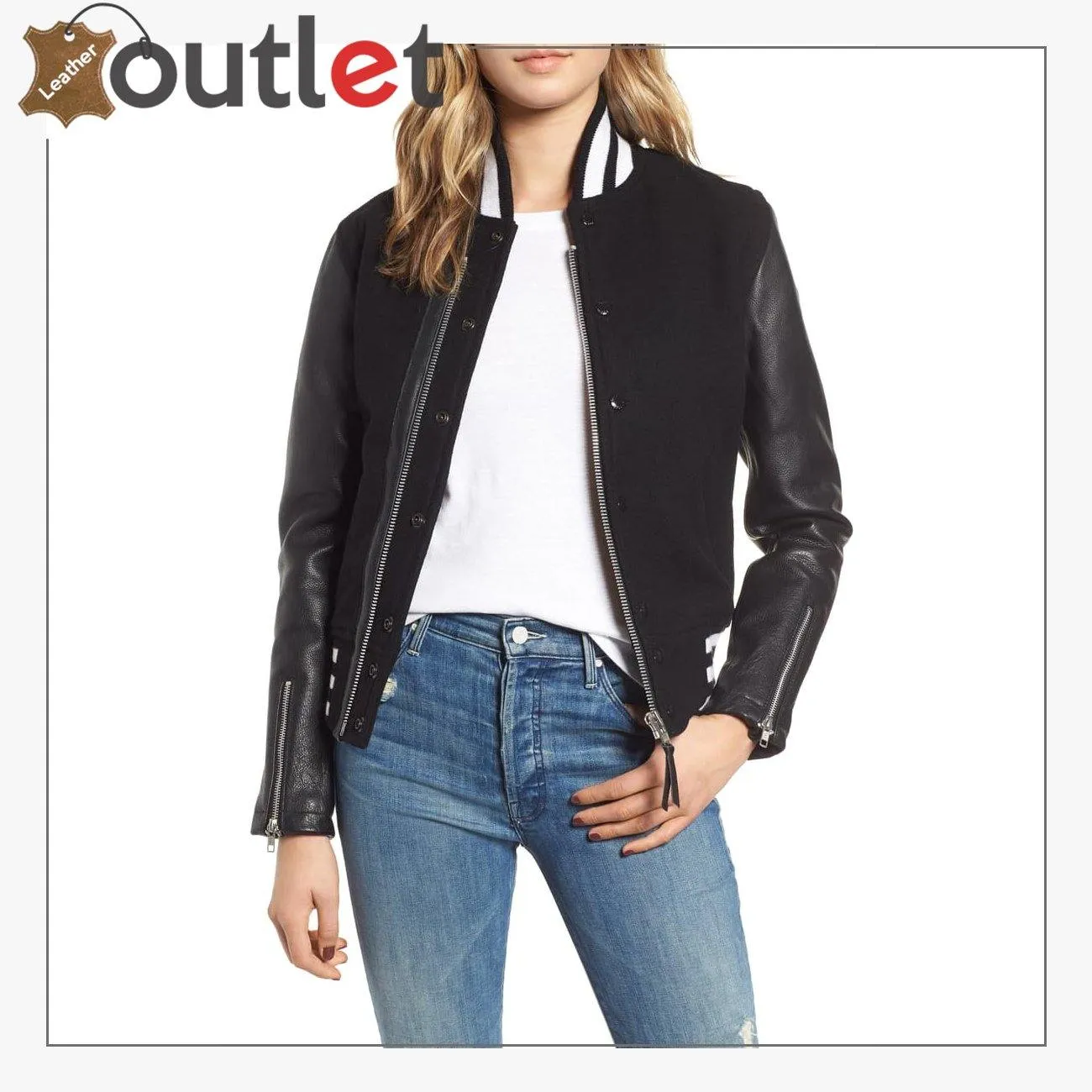 Biker Black Varsity Jacket For Women