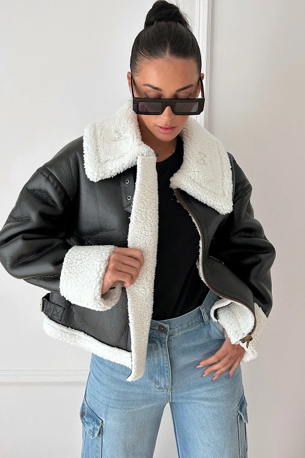 Black Aviator Shearling Jacket