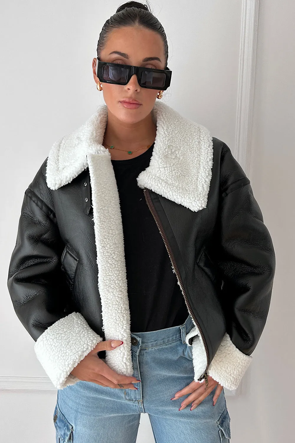 Black Aviator Shearling Jacket