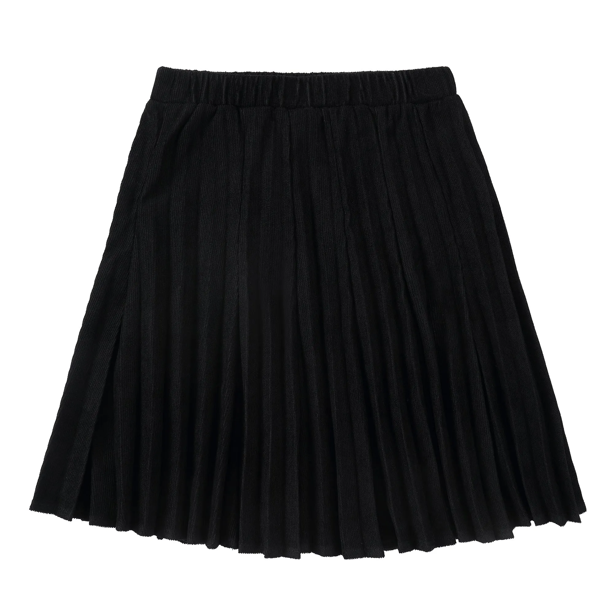 Black Corduroy Sunburst Pleated Skirt