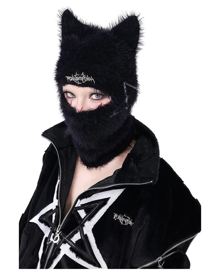 Black Furry Cat Ear Balaclava